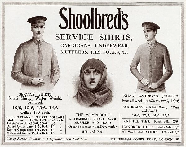 Advert for Shoolbreds service clothing 1915