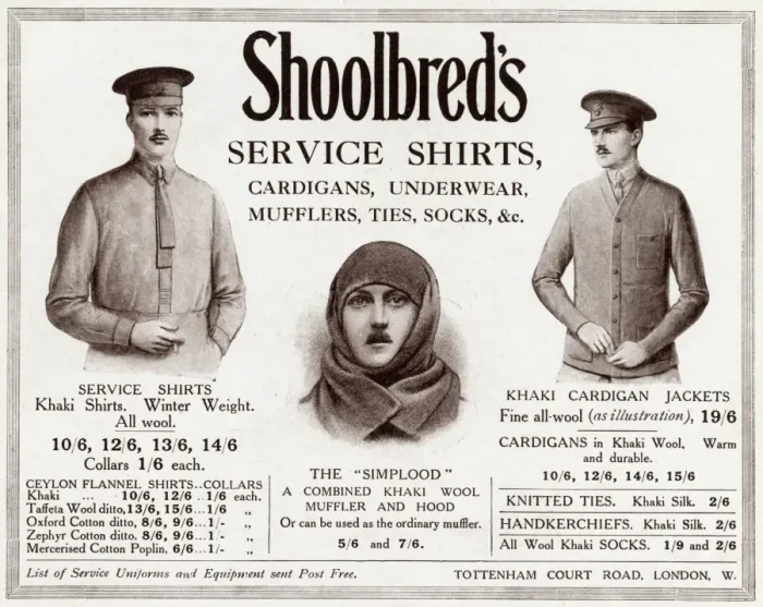 Framed Print : Advert for Shoolbreds service clothing 1915 Framed Print : Advert for Shoolbreds service clothing 1915