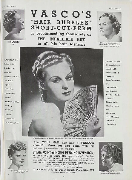 Advert showcasing a hairdresser's short cut and perm
