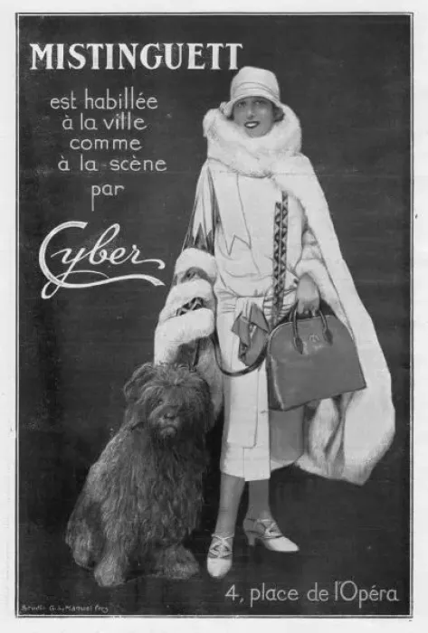 Framed Print : Advert showing Mistinguett wearing Cyber Couture outfit, 192 Framed Print : Advert showing Mistinguett wearing Cyber Couture outfit, 192