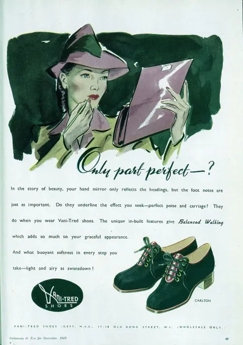Framed Print : Advert showing Vani-Tred's Carlton range of women's shoes. Date: 1943 Framed Print : Advert showing Vani-Tred's Carlton range of women's shoes. Date: 1943