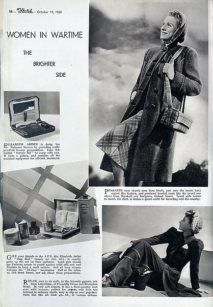 Advertorial showing women's fashions and cosmetics