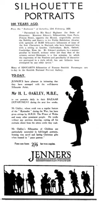 Framed Print : Advertisement for silhouettes, Jenners of Edinburgh Framed Print : Advertisement for silhouettes, Jenners of Edinburgh