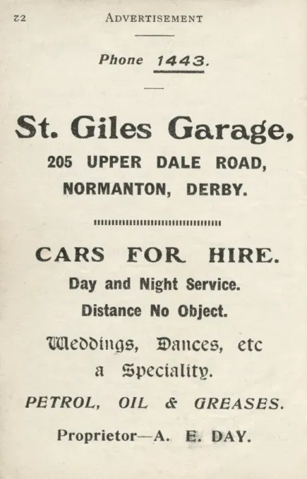 Framed Print : Advertisement for St Giles Garage, Normanton, Derby Framed Print : Advertisement for St Giles Garage, Normanton, Derby
