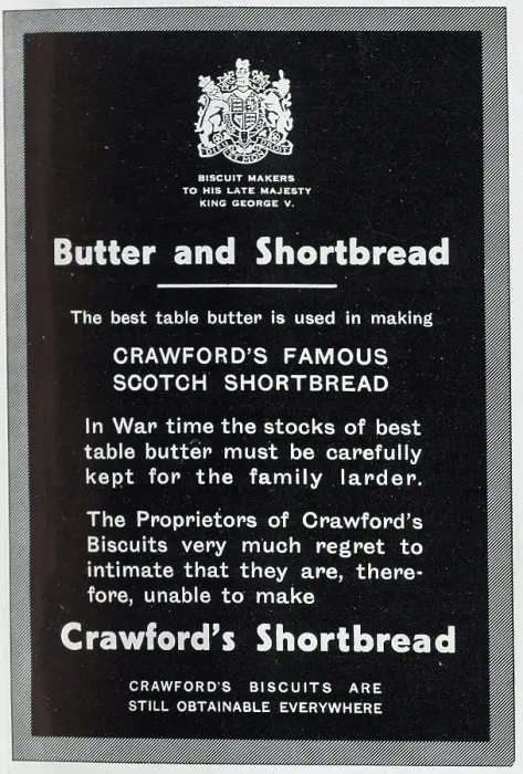 Framed Print : Advert statement, butter rationing, Crawford's Shortbread Framed Print : Advert statement, butter rationing, Crawford's Shortbread