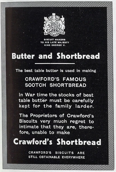 Advert statement, butter rationing, Crawford's Shortbread