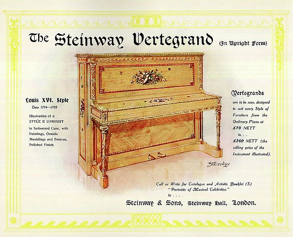 Advert, Steinway Vertegrand Piano, London