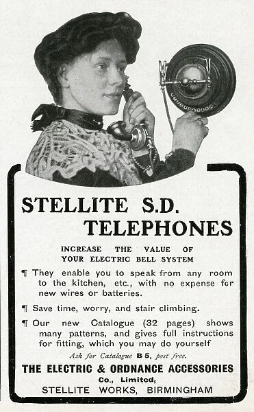 Advert for Stellite portable room to room telephone 1905