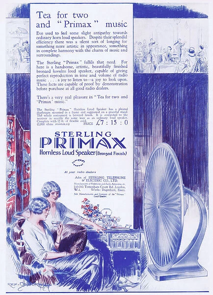 Advert for Sterling Premax hornless loud speaker, 1925