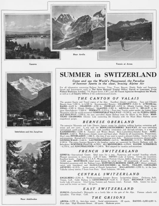 Framed Print : Advert for summer holidays in Switzerland, 1927 Framed Print : Advert for summer holidays in Switzerland, 1927