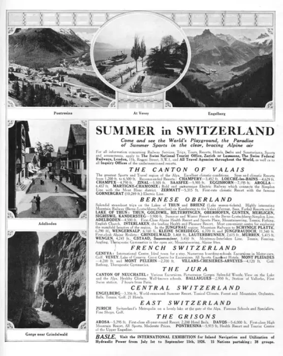 Framed Print : Advert for summer in Switzerland, 1926 Framed Print : Advert for summer in Switzerland, 1926