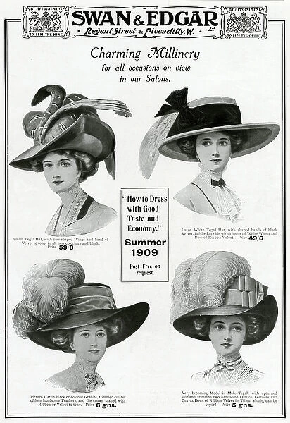 Advert for Swan & Edgars womens hats 1909