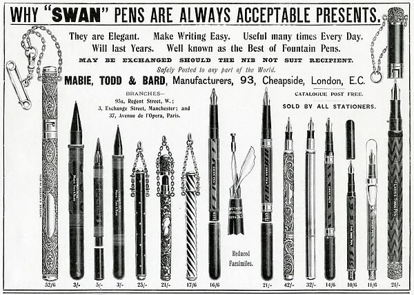 Advert for Swan fountain pens & leaded pencils 1901