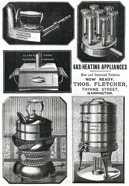 Advert for Thomas Fletcher gas heating appliances 1889