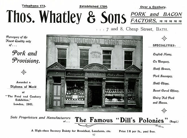 Advert for Thomas Whatley & Sons, Cheap Street, Bath