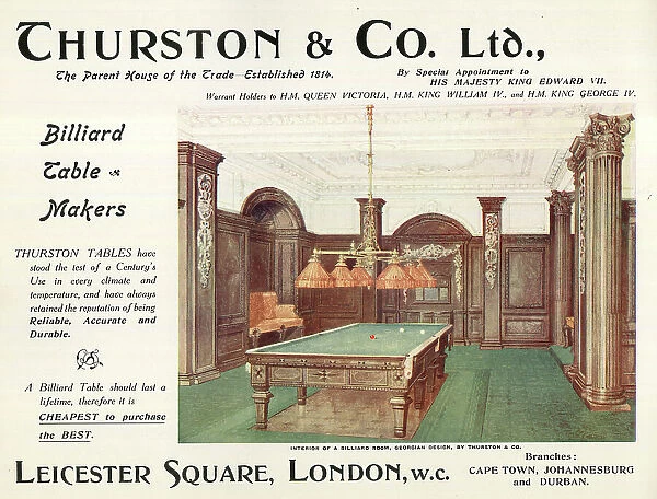 Advert, Thurston & Co Ltd, Billiard Table Makers, London