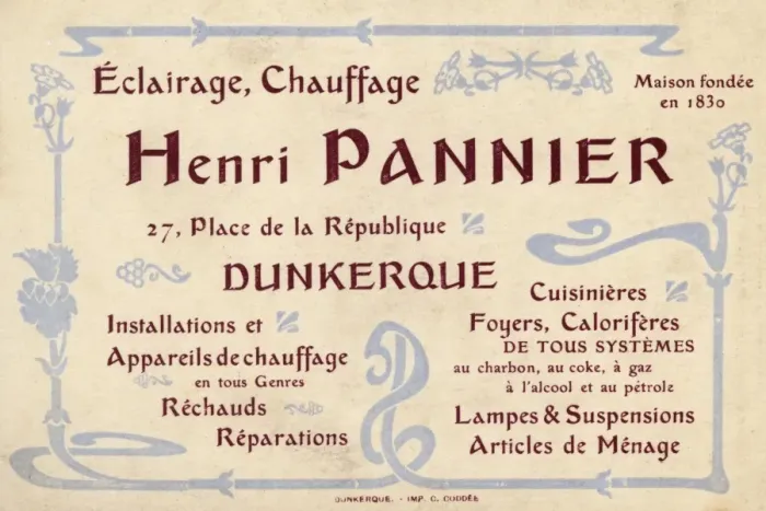 Framed Print : Advertising trade card, Henri Pannier, Dunkirk, France Framed Print : Advertising trade card, Henri Pannier, Dunkirk, France