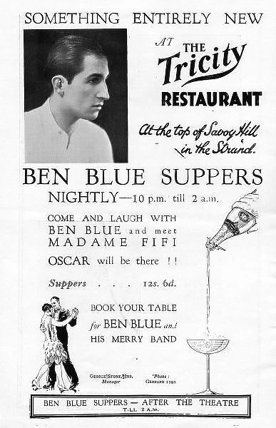 Advert for Tricity Restaurant, London, 1927
