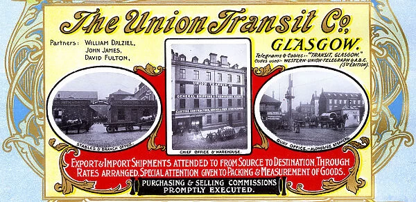 Advert, The Union Transit Co, Glasgow, Scotland
