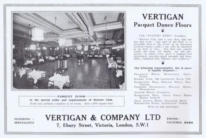 Framed Print : Ad for Vertigan Pacquet Dance Floors, showing floor of Recto Framed Print : Ad for Vertigan Pacquet Dance Floors, showing floor of Recto