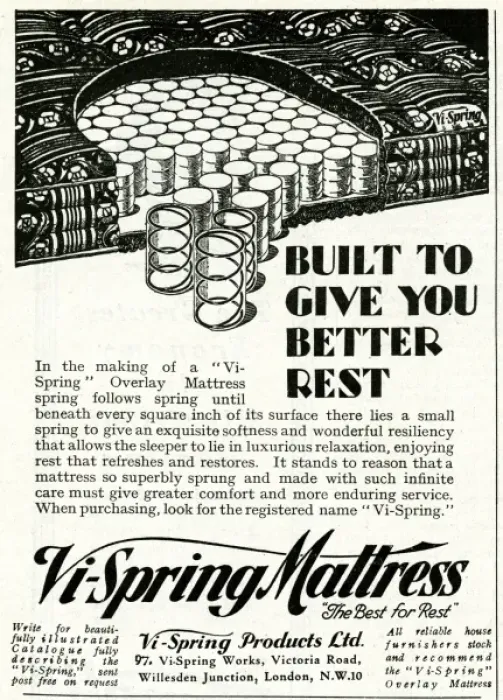 Framed Print : Advert for Vi-Spring Mattress 1931 Framed Print : Advert for Vi-Spring Mattress 1931