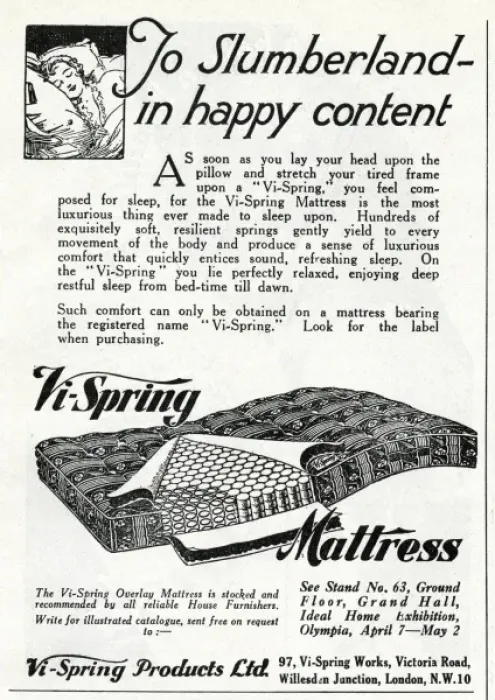 Framed Print : Advert for Vi-spring Mattress 1931 Framed Print : Advert for Vi-spring Mattress 1931