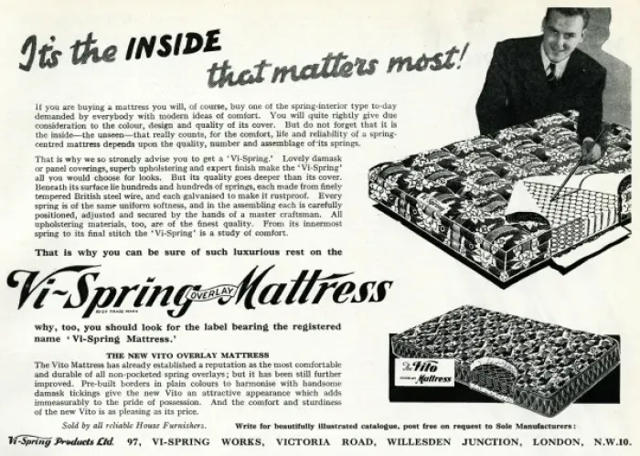 Framed Print : Advert for Vi-spring Mattress 1938 Framed Print : Advert for Vi-spring Mattress 1938