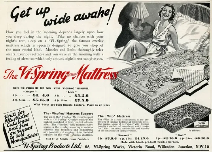 Framed Print : Advert for Vi-spring Mattress 1939 Framed Print : Advert for Vi-spring Mattress 1939