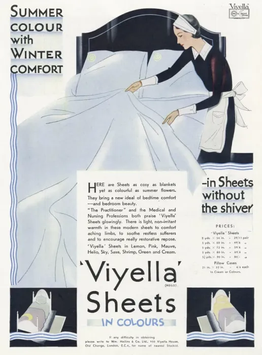 Framed Print : Advert for Viyella Sheets in Colours Framed Print : Advert for Viyella Sheets in Colours