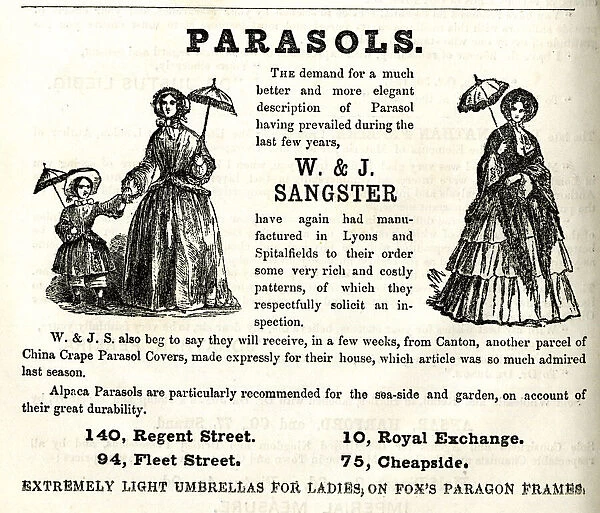 Advert, W & J Sangster, Parasols