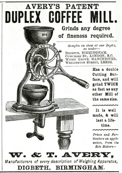 Framed Print : Advert for W. & T Avery, Duplex Coffee Mill. 1888 Framed Print : Advert for W. & T Avery, Duplex Coffee Mill. 1888