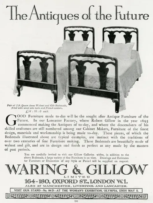 Framed Print : Advert for Waring & Gillow twin beds Framed Print : Advert for Waring & Gillow twin beds
