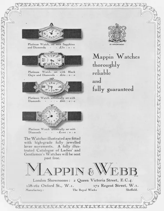 Framed Print : Advert for watches from Mappin and Webb, London, 1925 Framed Print : Advert for watches from Mappin and Webb, London, 1925