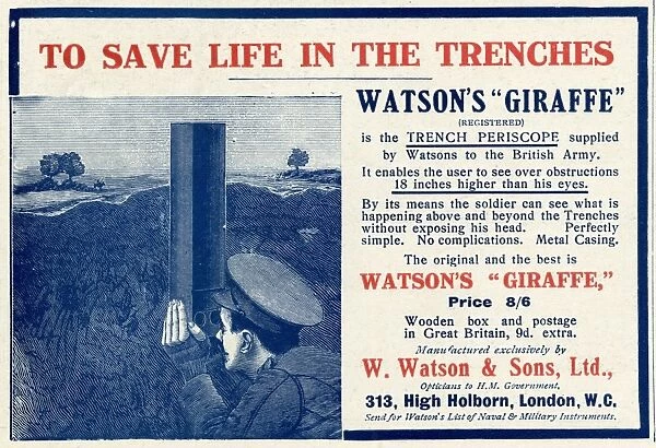 Advert for Watsons Giraffe trench periscope 1915