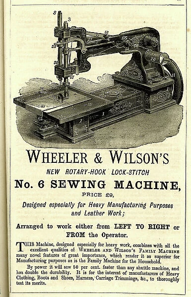 Advert, Wheeler & Wilson's No. 6 Sewing Machine