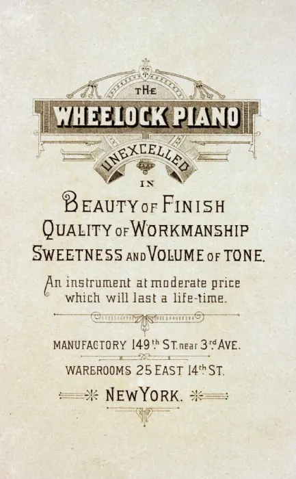 Framed Print : Advert, Wheelock Pianos, New York, USA Framed Print : Advert, Wheelock Pianos, New York, USA