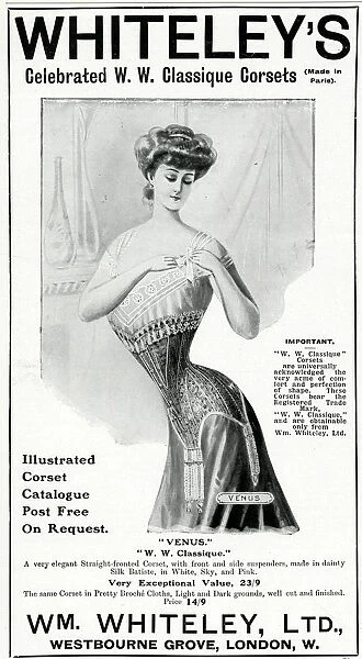 Advert for Whiteleys womens corset 1907