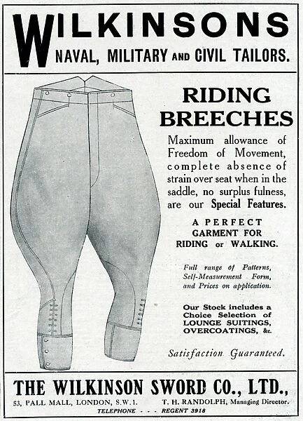 Advert for Wilkinsons riding breeches 1918
