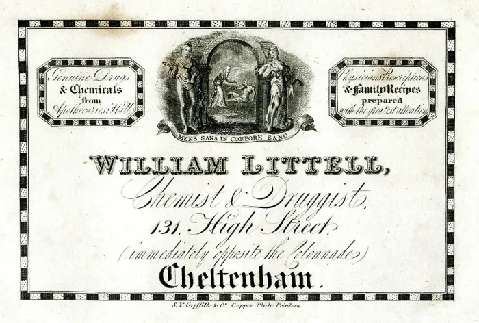 Framed Print : Advert, William Littell, Chemist & Druggist Framed Print : Advert, William Littell, Chemist & Druggist
