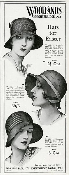 Advert for Woollands cloche hats 1930