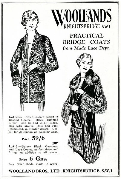 Advert for Woollands practical bridge coats 1929