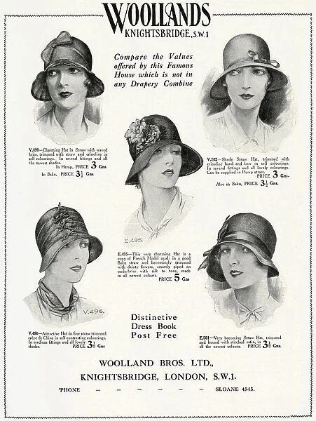 Advert for Woollands womens hats 1929