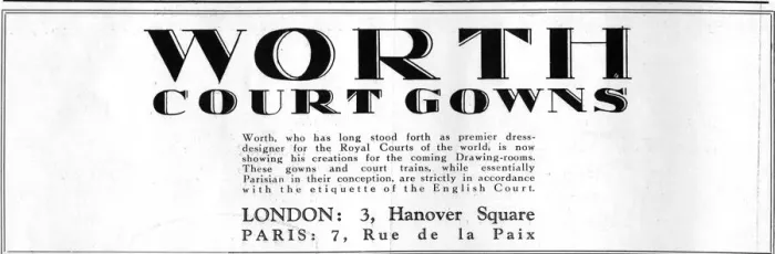 Framed Print : Advert for Worth Court Gowns, London and Paris, 1927 Date: 1927 Framed Print : Advert for Worth Court Gowns, London and Paris, 1927 Date: 1927
