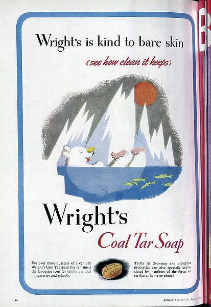 Advert for Wright's Coal Tar Soap. Date: 1943