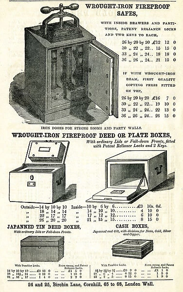 Advert, wrought-iron fireproof safes and deed boxes