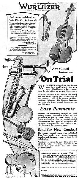 Advertisement for Wurlitzer musical instuments