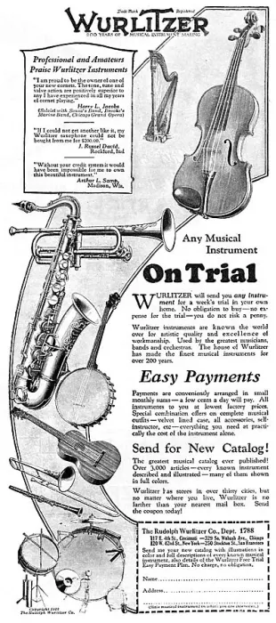 Framed Print : Advertisement for Wurlitzer musical instuments Framed Print : Advertisement for Wurlitzer musical instuments