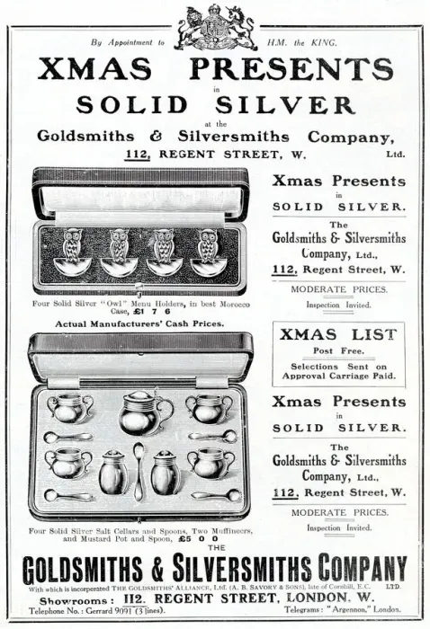 Framed Print : Advert for Xmas presents in solid silver at the Goldsmiths & Silversmiths Company Framed Print : Advert for Xmas presents in solid silver at the Goldsmiths & Silversmiths Company