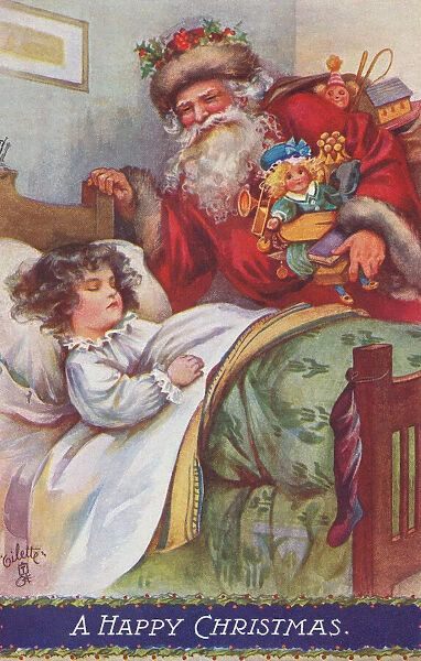 Ada Leonora Bowley. Santa bringing gifts to the bedside while a young girl sleeps