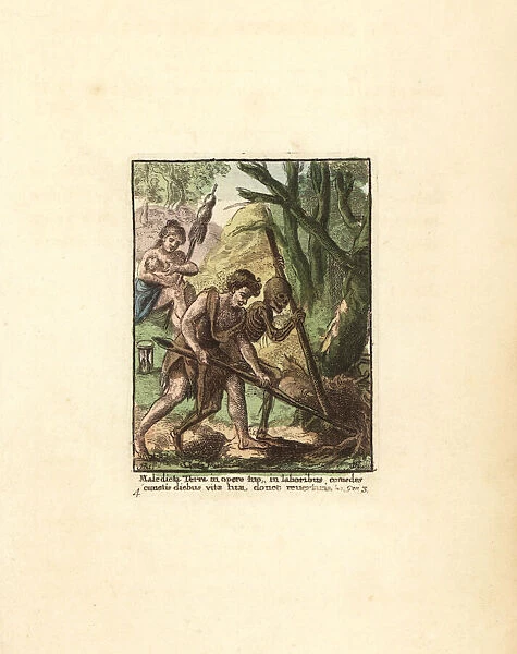 Adam and the skeleton of Death uprooting a tree
